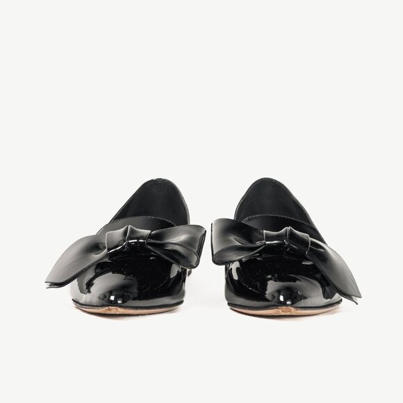 Miu Miu Black Patent Jewel-Heel Bow Pointed-Toe Flats - Picture 3 of 11